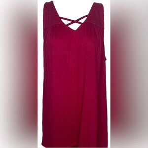 Pleated Sleeveless Tank Top Criss Crossed Neck L Hot Pink Fuschia Embroidered